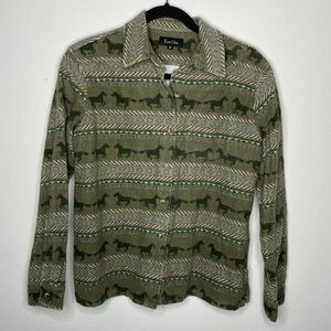 Vintage True Grit Horse Southwestern Blanket Flannel Button Down Long Sleeve Top